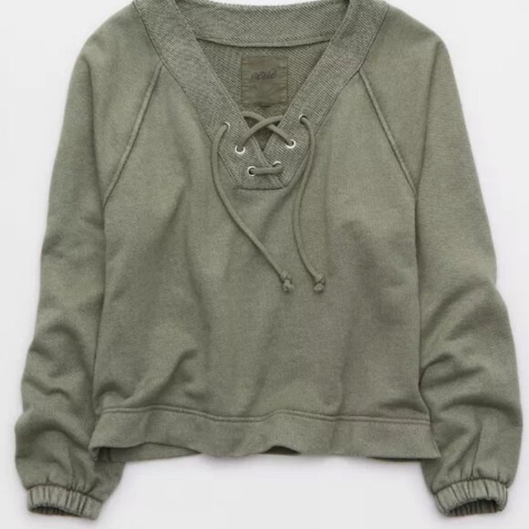 NWOT** Aerie Lace up Sweatshirt - Picture 2 of 4